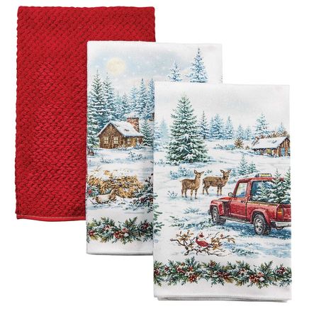 View product details for 3-Pc. Nostalgic Holiday Kitchen Towel Set by Home-Style Kitchen™