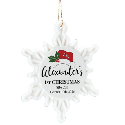 View product details for Personalized Baby's First Christmas Porcelain Snowflake Ornament
