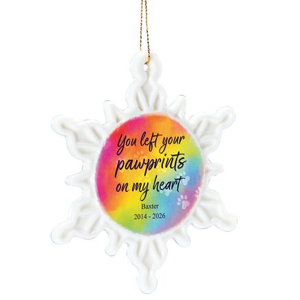 View product details for Personalized Left Pawprints on My Heart Porcelain Snowflake Ornament