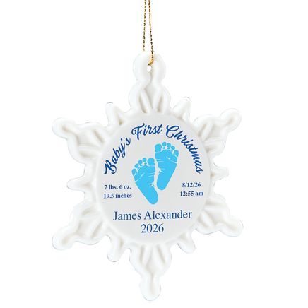View product details for Personalized Baby's First Christmas Footprint Snowflake Ornament