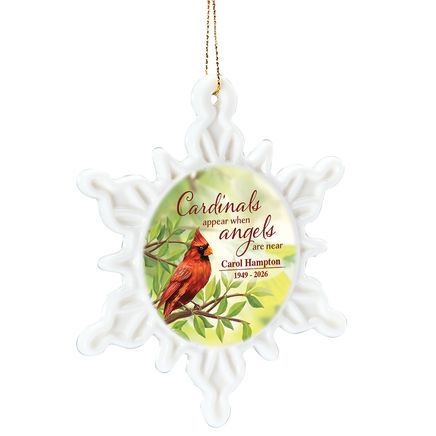 View product details for Personalized Cardinal Memorial Porcelain Snowflake Ornament