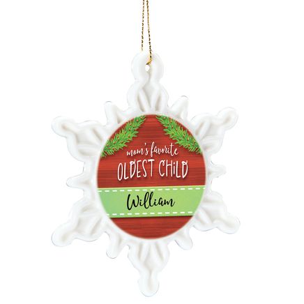 View product details for Personalized Mom's Favorite Child Porcelain Snowflake Ornament