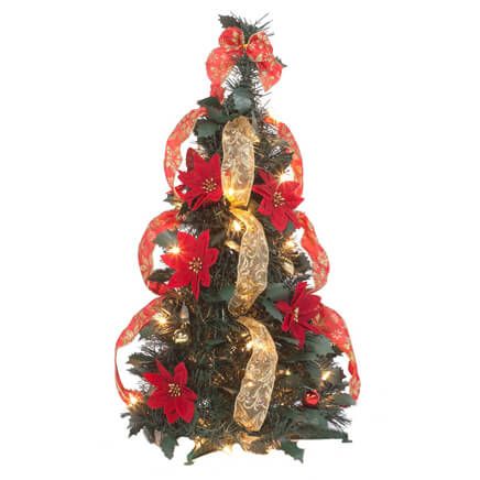 2' Pull Up Fully Decorated Prelit Poinsettia Tree Holiday Pe-357691