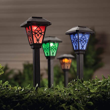 View product details for Black Color-Changing Solar Lights, Set of 6