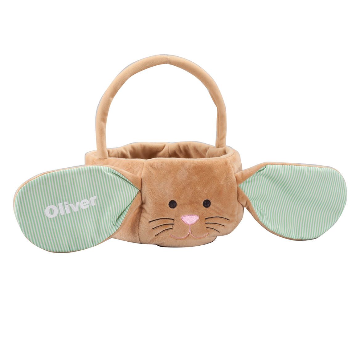 Personalized Brown Bunny Pin Stripe Easter Basket + '-' + 361692