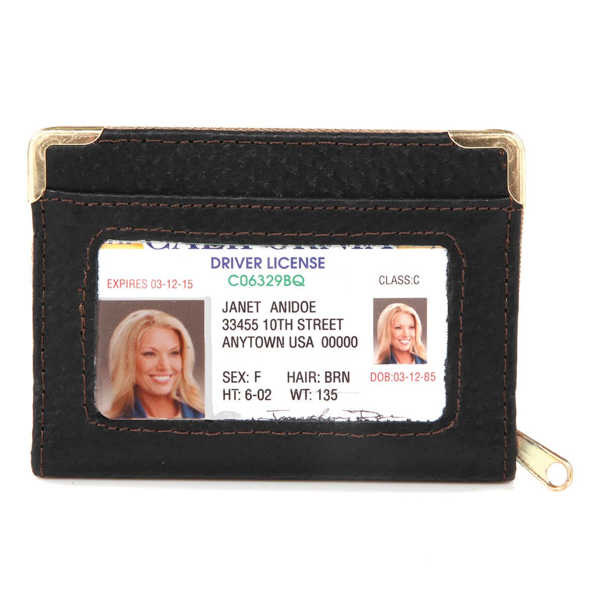 RFID Leather Zip-Up Security ID Credit Card Case