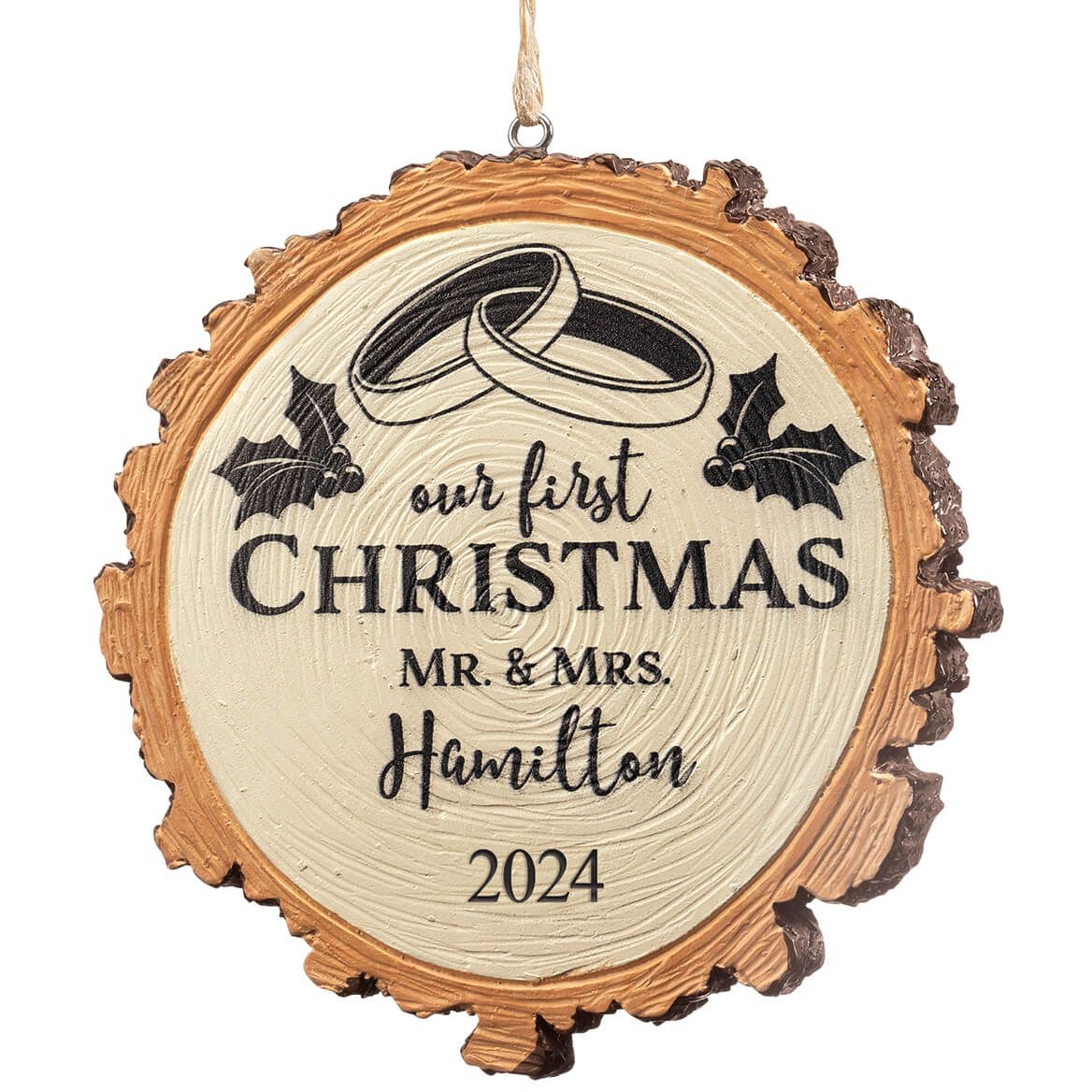 Personalized Our First Christmas Resin Wood Slice Ornament + '-' + 372089