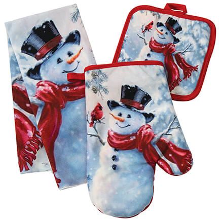 Snowman and Cardinal Christmas Towel and Potholder Set of 3-372216