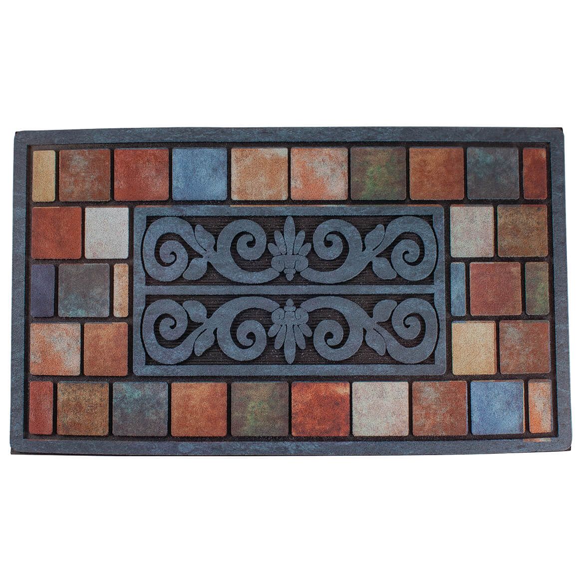 Rectangle Multi Square Stones and Scroll Rubber Doormat + '-' + 372928