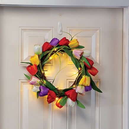 Lighted 18" Tulip Wreath by Oakridge™-373017