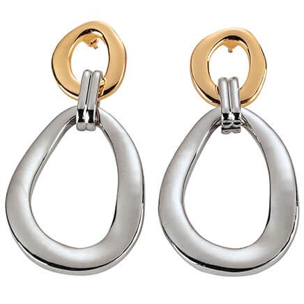 Two-Tone Double Circle Drop Earrings-373272