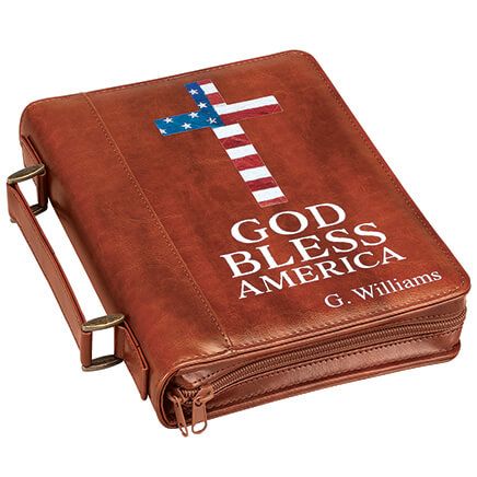 Personalized God Bless America Brown Bible Case-373335