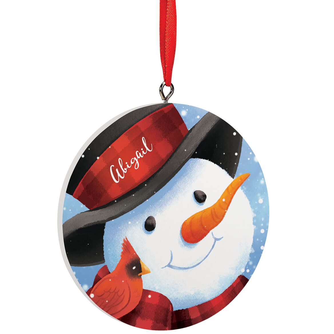 Personalized Buffalo Plaid Snowman and Cardinal Ornament + '-' + 373771