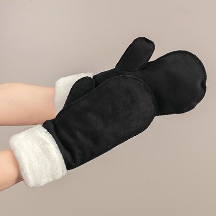 Faux Suede Fur Lined Mittens-373795