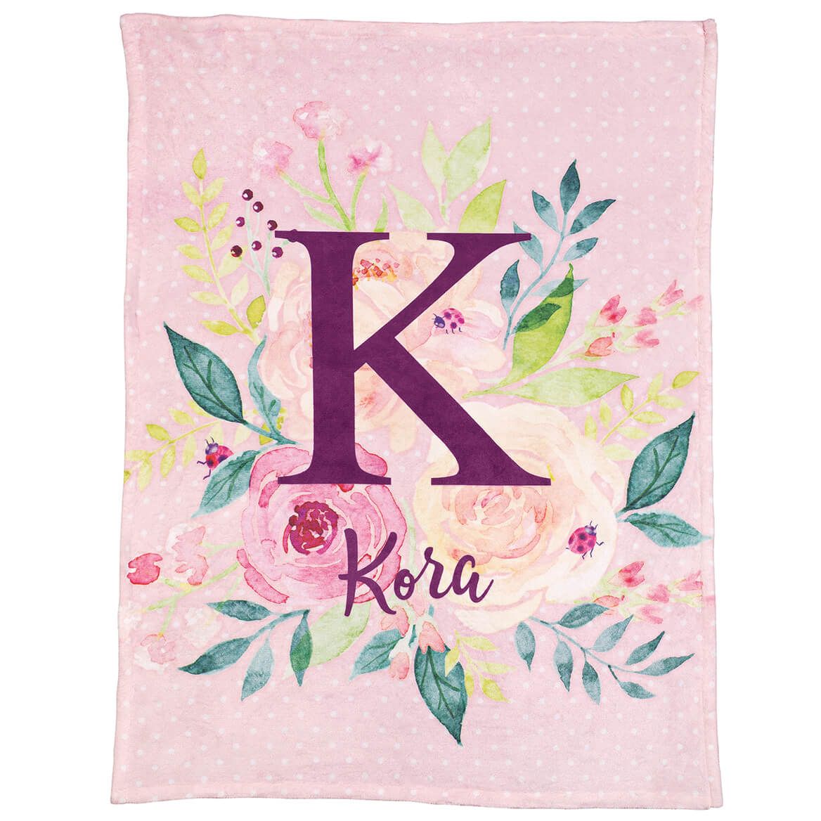 Personalized Watercolor Floral Initial Children's Blanket + '-' + 373887