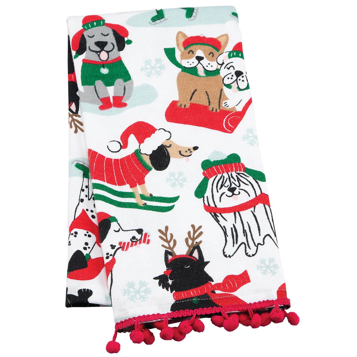 Playful Pups Holiday Towel with Poms + '-' + 374214
