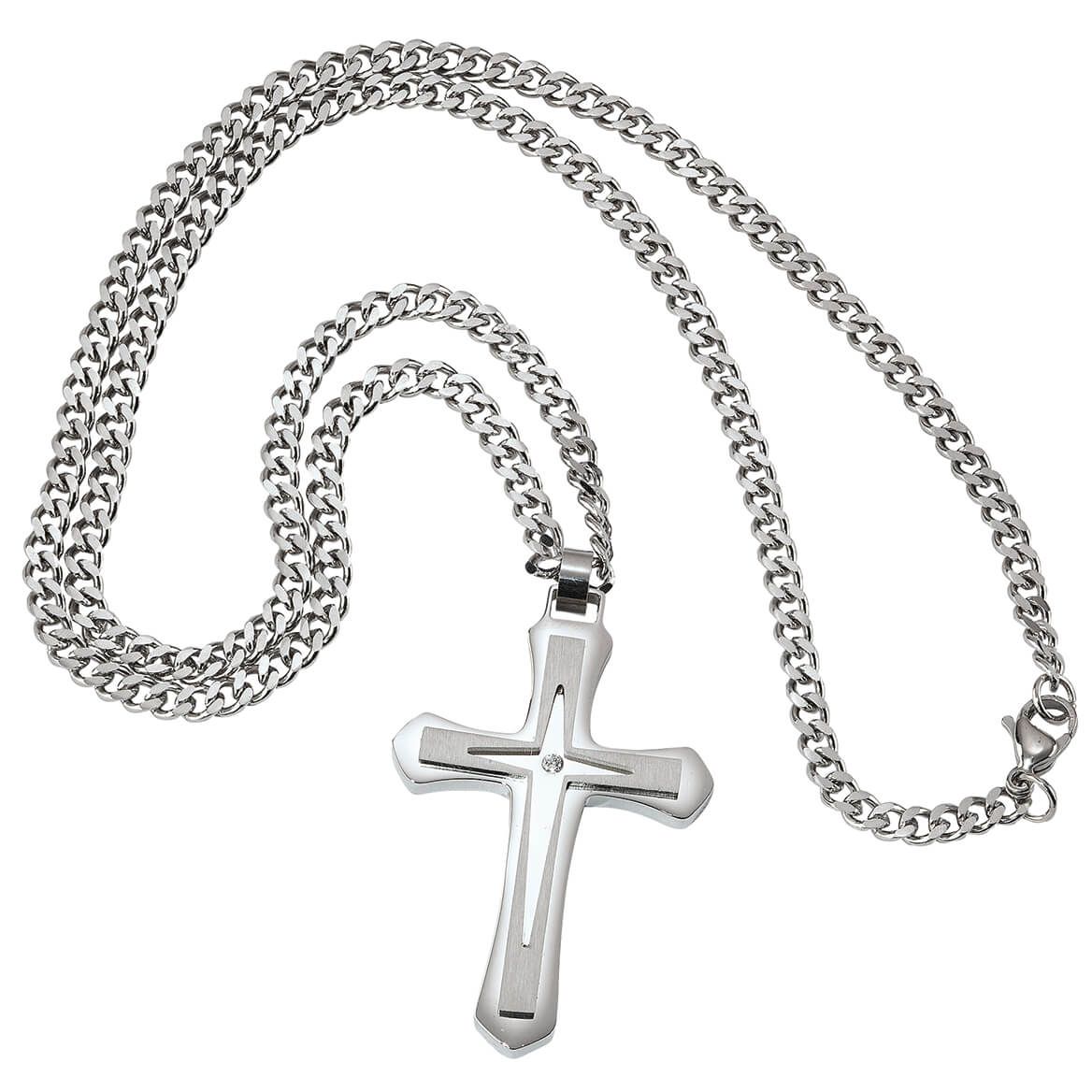 Personalized Stainless Steel/CZ Cross Necklace + '-' + 374246