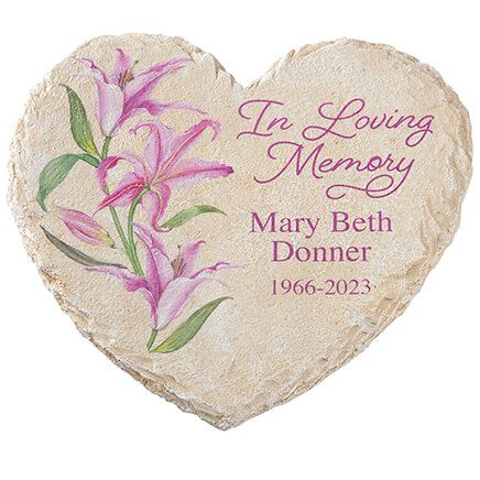 Personalized Heart-Shaped Lily Memorial Garden Stone-374561