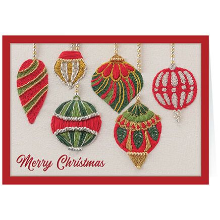 Personalized Festive Embroidered Ornaments Christmas Cards, Set of 20-374977
