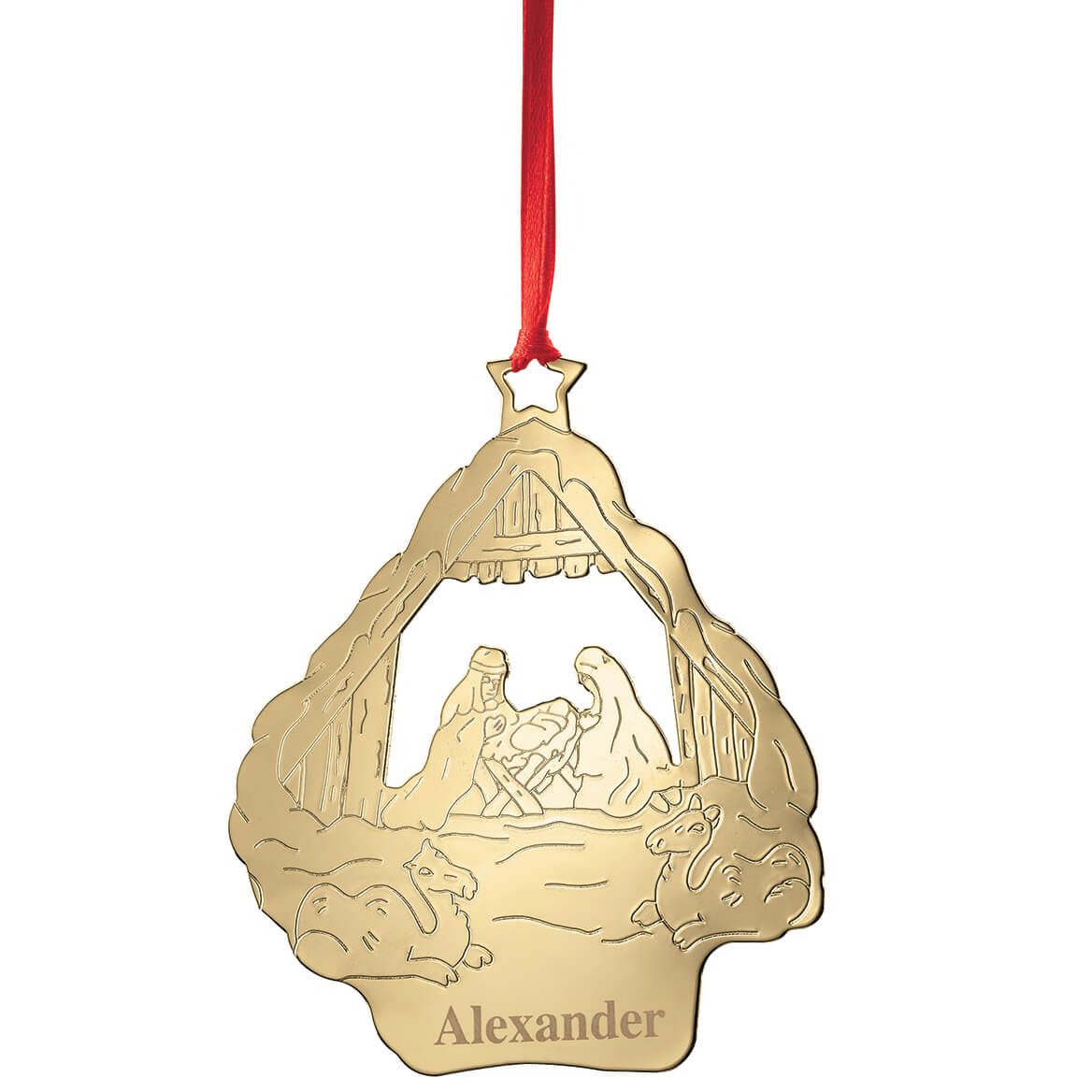 Personalized Goldtone Nativity Ornament + '-' + 375757