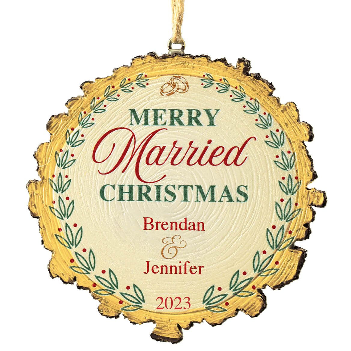 Personalized Merry Married Christmas Wood Slice Ornament + '-' + 375918