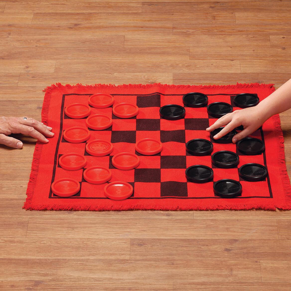 2-in-1 Giant Checkers & Tic Tac Toe Game Set - 4.6x4.6ft Outdoor Lawn Games With Washable Mat