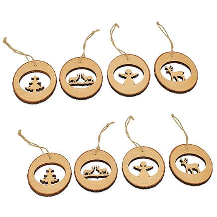 Plywood Tree Slice Hanging Ornaments, Set of 8-376039