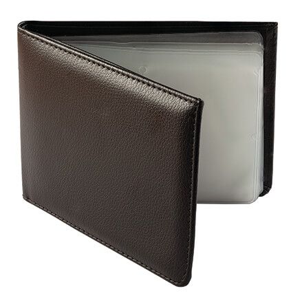 Leather Bi-Fold Wallet with Pockets and Clear Sleeves-376329