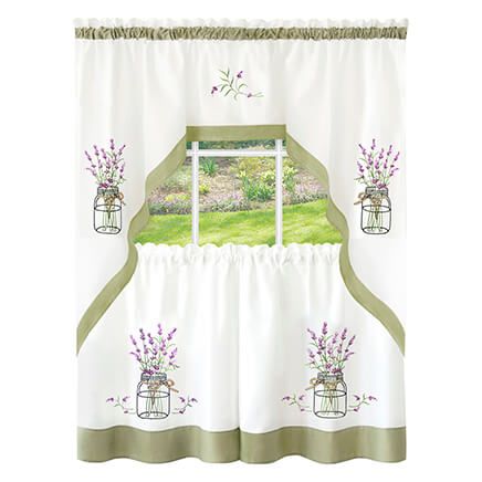 Lavender Embroidered Tier and Swag Curtain Set-376721