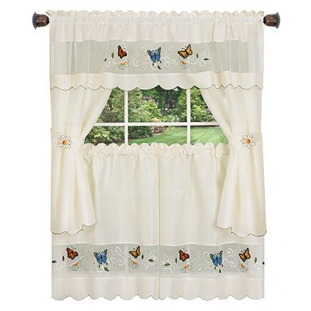 Butterfly Embellished Cottage Curtain Set-376723