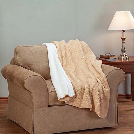 Soft Sherpa Fleece Blanket, White and Taupe-377357