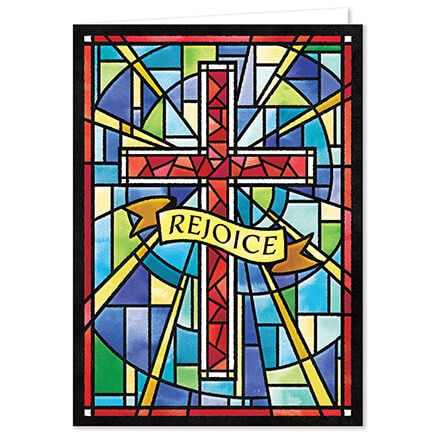 Personalized Stained Glass Cross Christmas Cards, Set of 20-377387