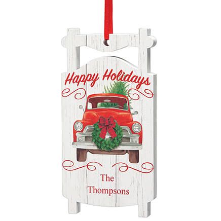 Personalized Red Truck Sled Ornament-378019