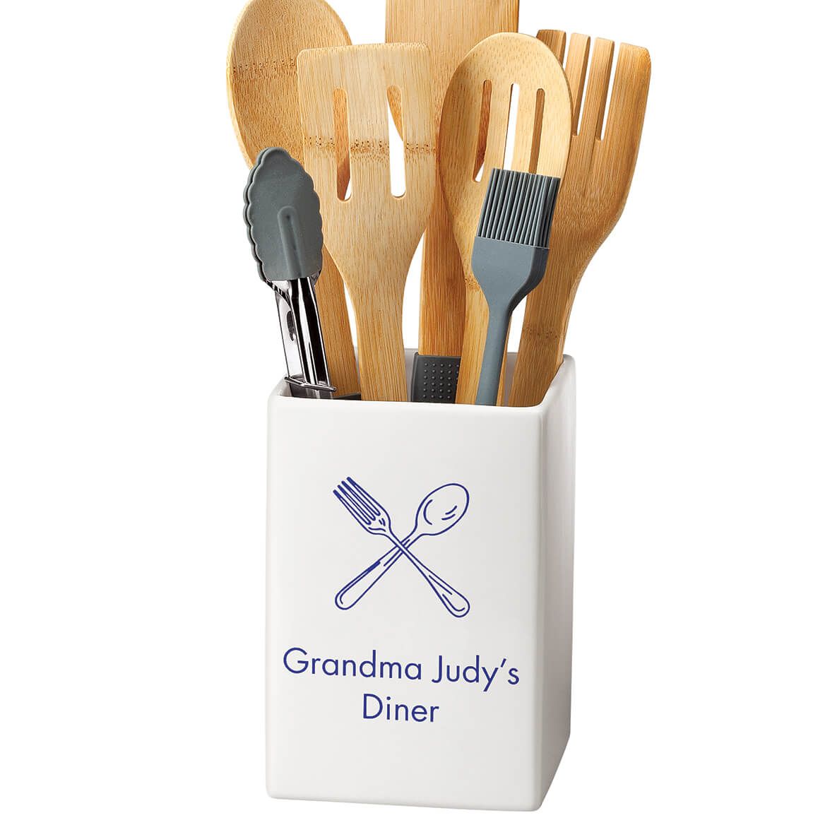 Personalized Fork and Spoon Square Crock + '-' + 378138