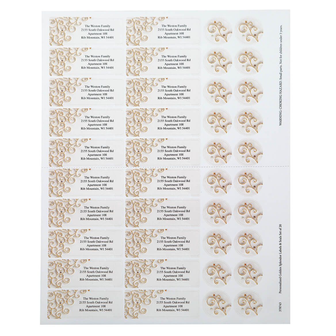 Personalized Golden Splendor Address Labels and Seals, Set of 20 + '-' + 378743