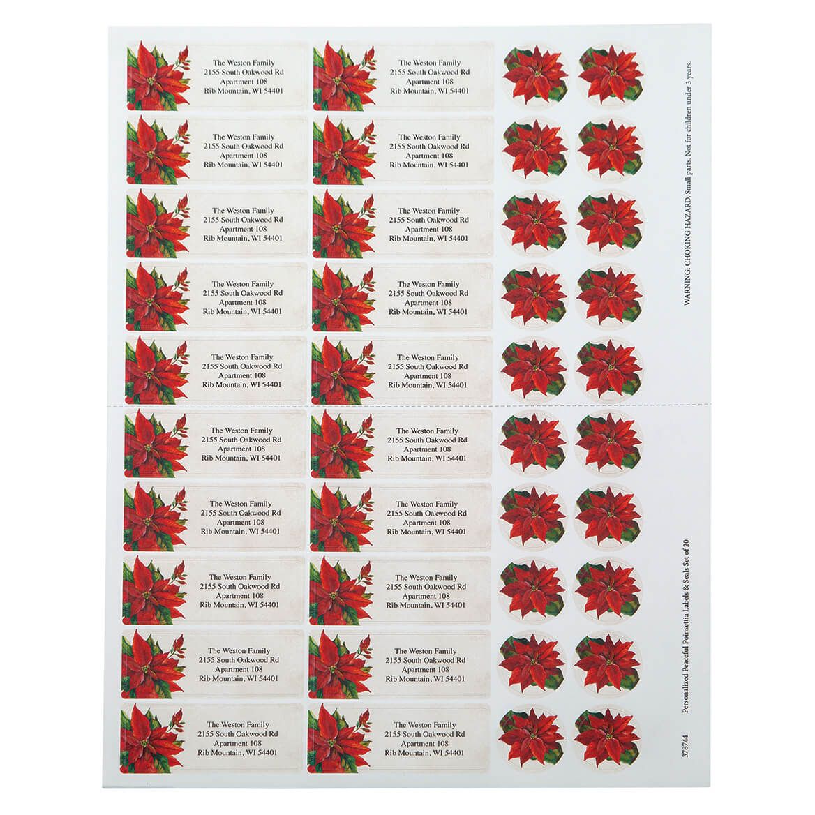Personalized Peaceful Poinsettia Address Labels and Seals, Set of 20 + '-' + 378744