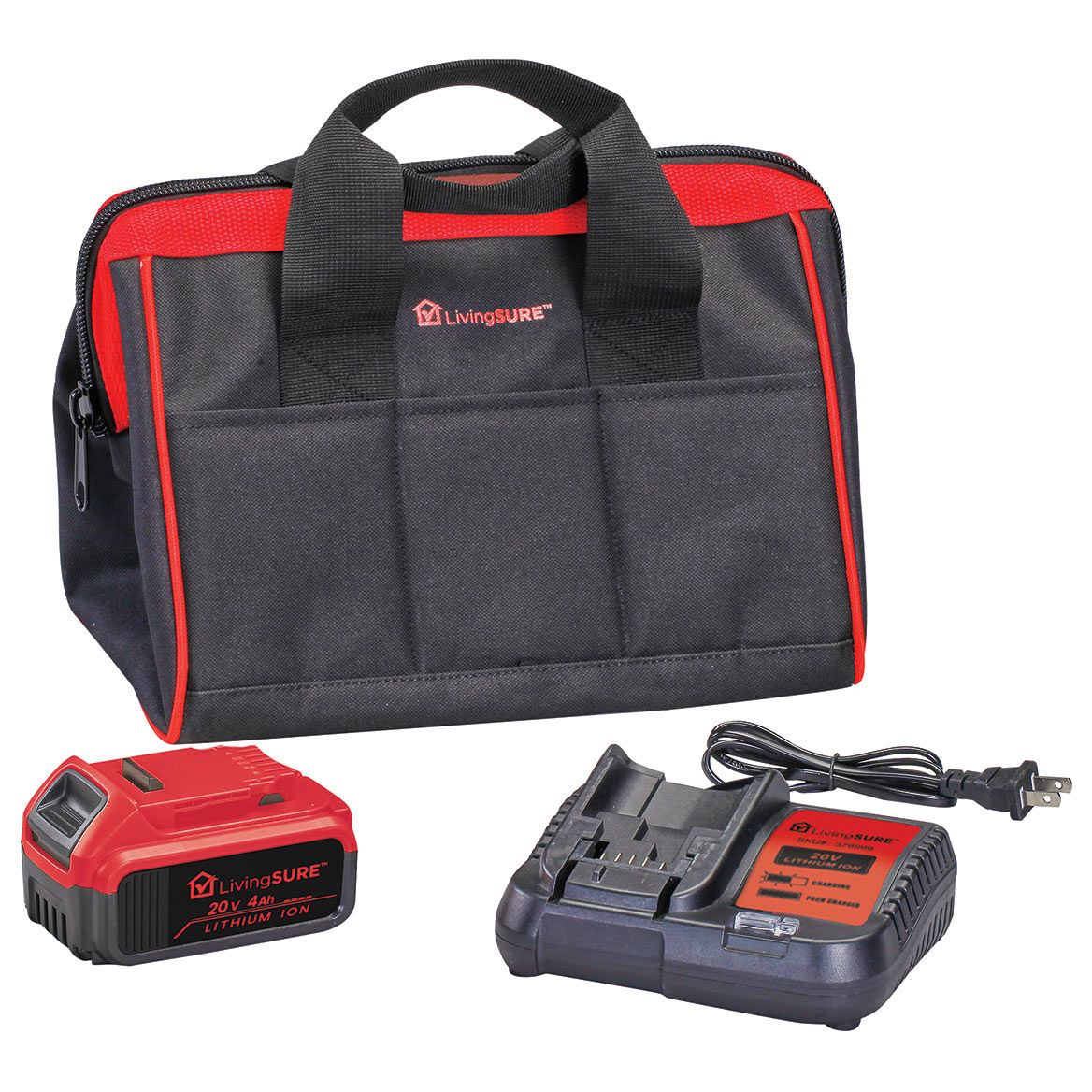 2Ah Battery, Charger and 12" Tool Bag Set by LivingSURE™ + '-' + 379019