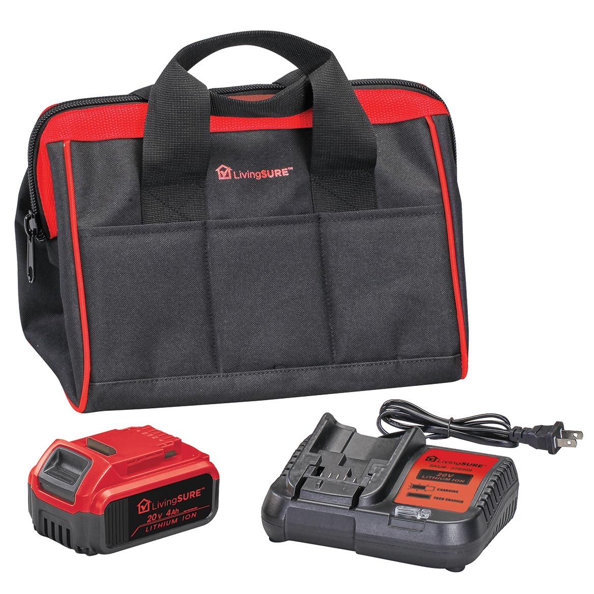 4Ah Battery, Charger and 12" Tool Bag Set by LivingSURE™ + '-' + 379020