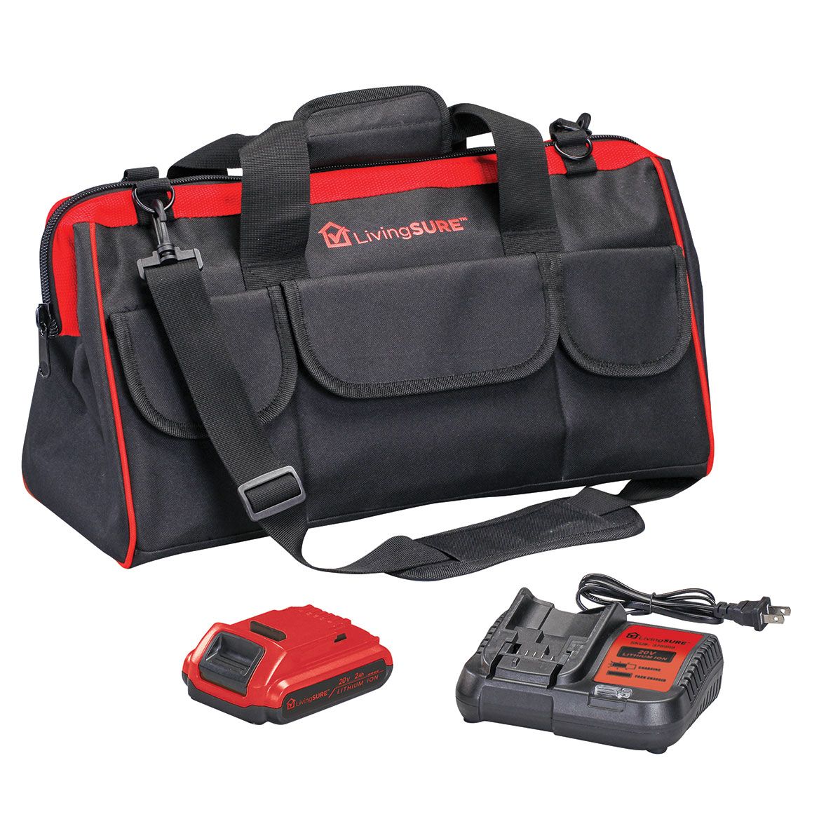 2Ah Battery, Charger and 19" Tool Bag Set by LivingSURE™ + '-' + 379021