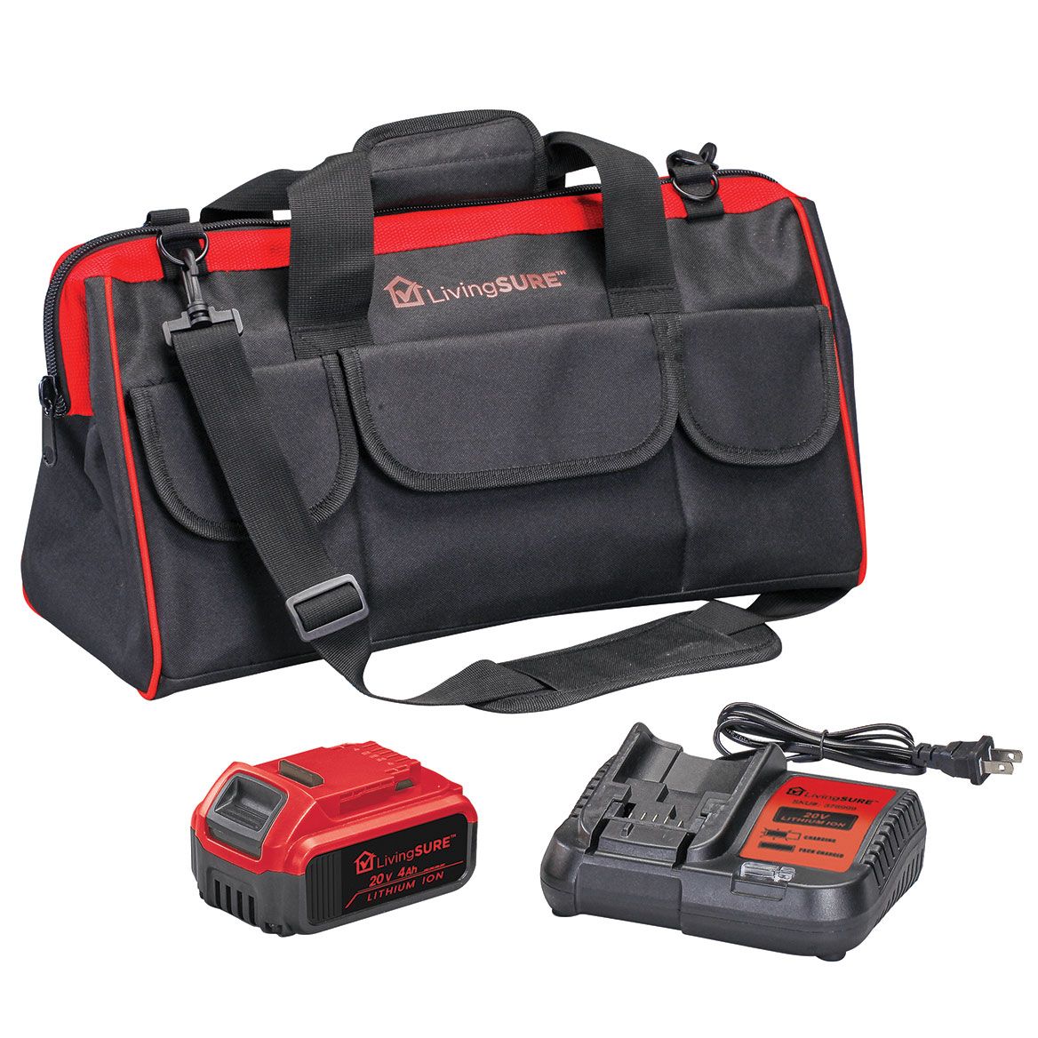 4Ah Battery, Charger and 19" Tool Bag Set by LivingSURE™ + '-' + 379022