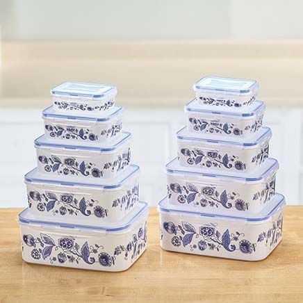 10-Pc. Blue Floral Locking Container Set with Bonus Set by Home-Style Kitchen™-379400