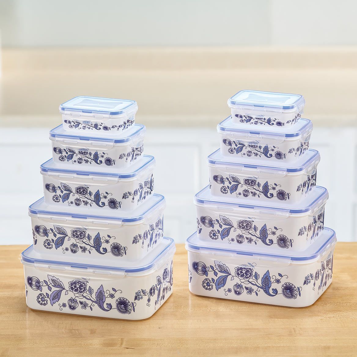 10-Pc. Blue Floral Locking Container Set with Bonus Set by Home-Style Kitchen™ + '-' + 379400