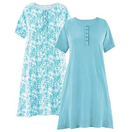 View product details for Paisley Print Henley Gowns, Set of 2 By Collections Etc.™