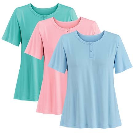 View product details for Soft Henley Women's Pajama T-Shirts, Set of 3