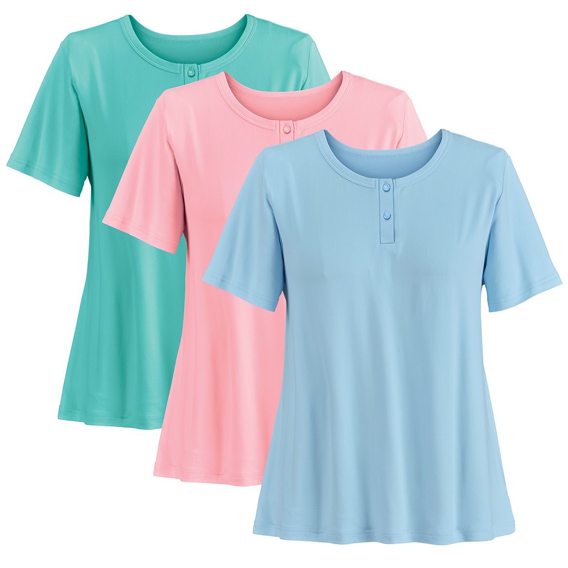 Soft Henley Women's Pajama T-Shirts, Set of 3