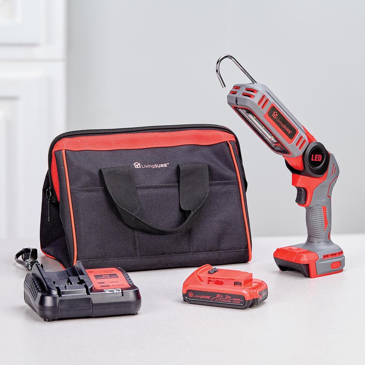 Cordless LED Worklight, Battery, Charger and Bag Set By LivingSURE™ + '-' + 379905