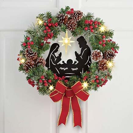Lighted Nativity Wreath-380348