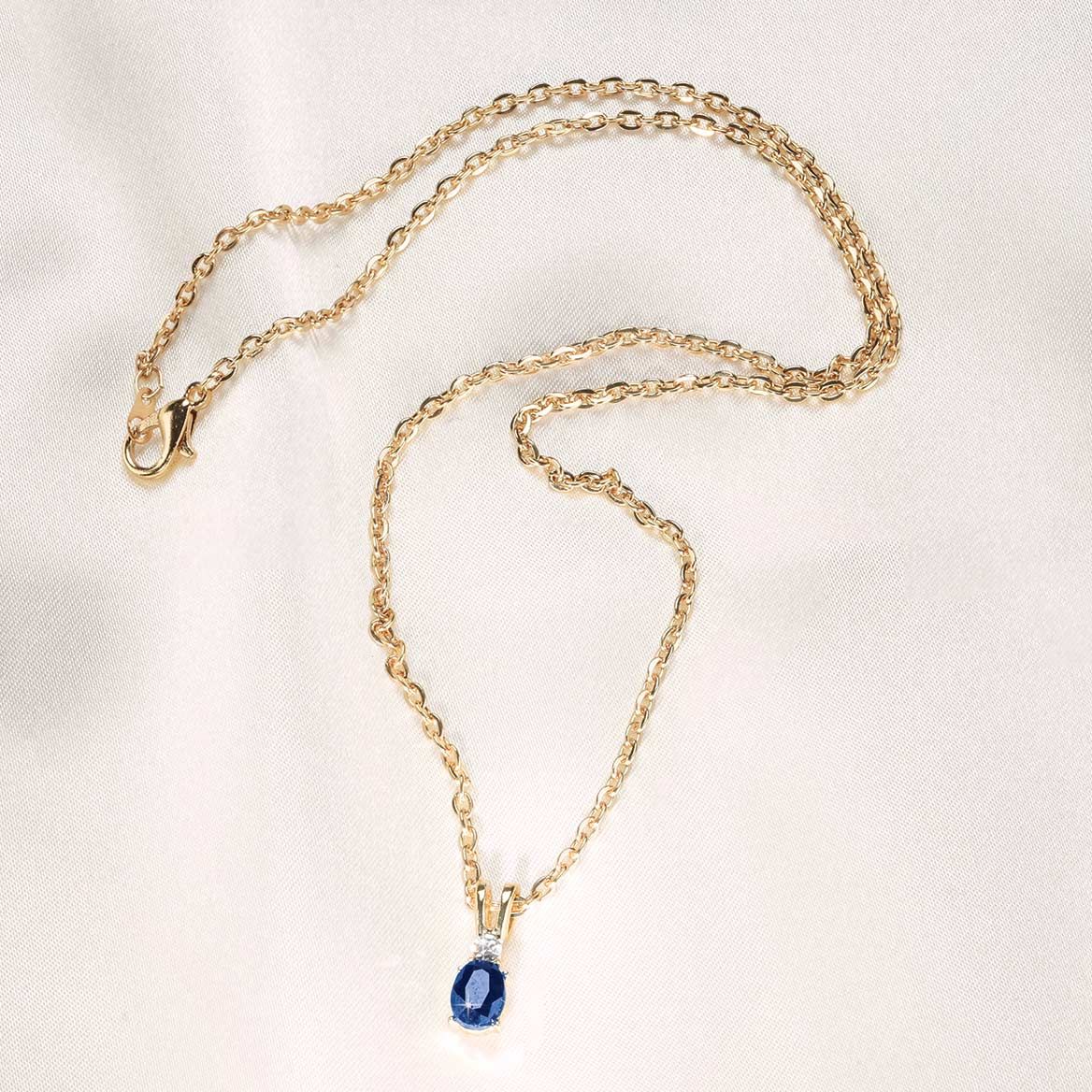 Genuine Blue Sapphire & Rhinestone Necklace + '-' + 380485