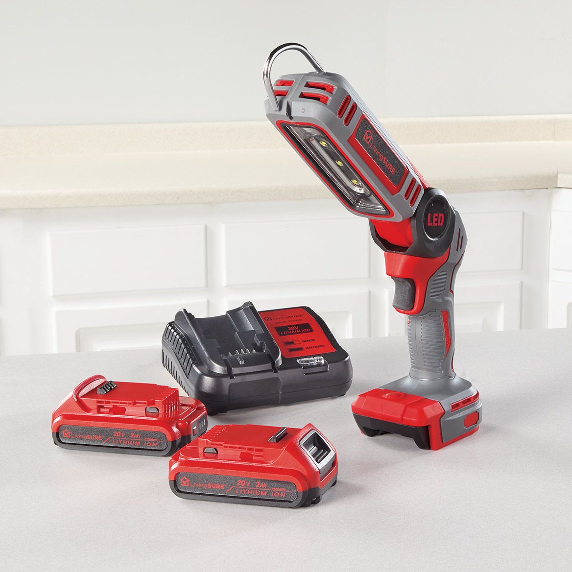 Cordless LED Worklight, 2 Batteries and Charger Set By LivingSURE™ + '-' + 380518