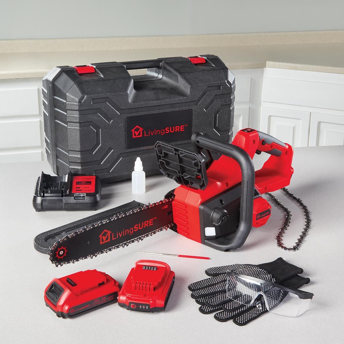 Cordless 12" Chainsaw, 2 Batteries and Charger Set By LivingSURE™ + '-' + 380520